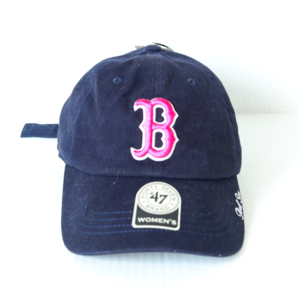 Boston Red Sox Hat 47 Brand Womens Pink Blue Clean Up Cotton Adjustable New